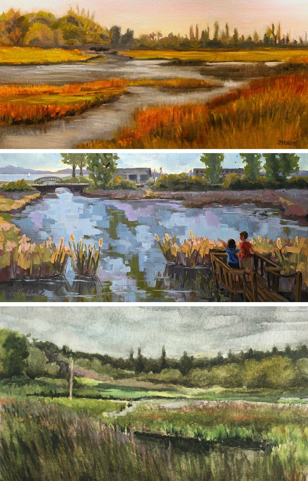 Winners of the Edmonds Marsh Estuary Advocates’ Paint the Marsh challenge (from top): Johanne Friedrichs, Lorraine Goddard and Audrey Hartman. (Edmonds Marsh Estuary Advocates)