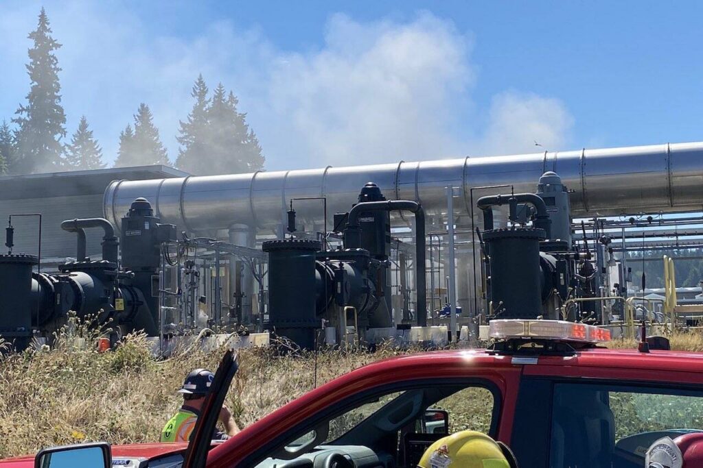 Snohomish regional fire and rescue respond to a fire at the Brightwater Treatment plant on Tuesday, August 15, 2023 in Woodinville, Washington. (Photo provided by Snohomish Regional Fire & Rescue)
