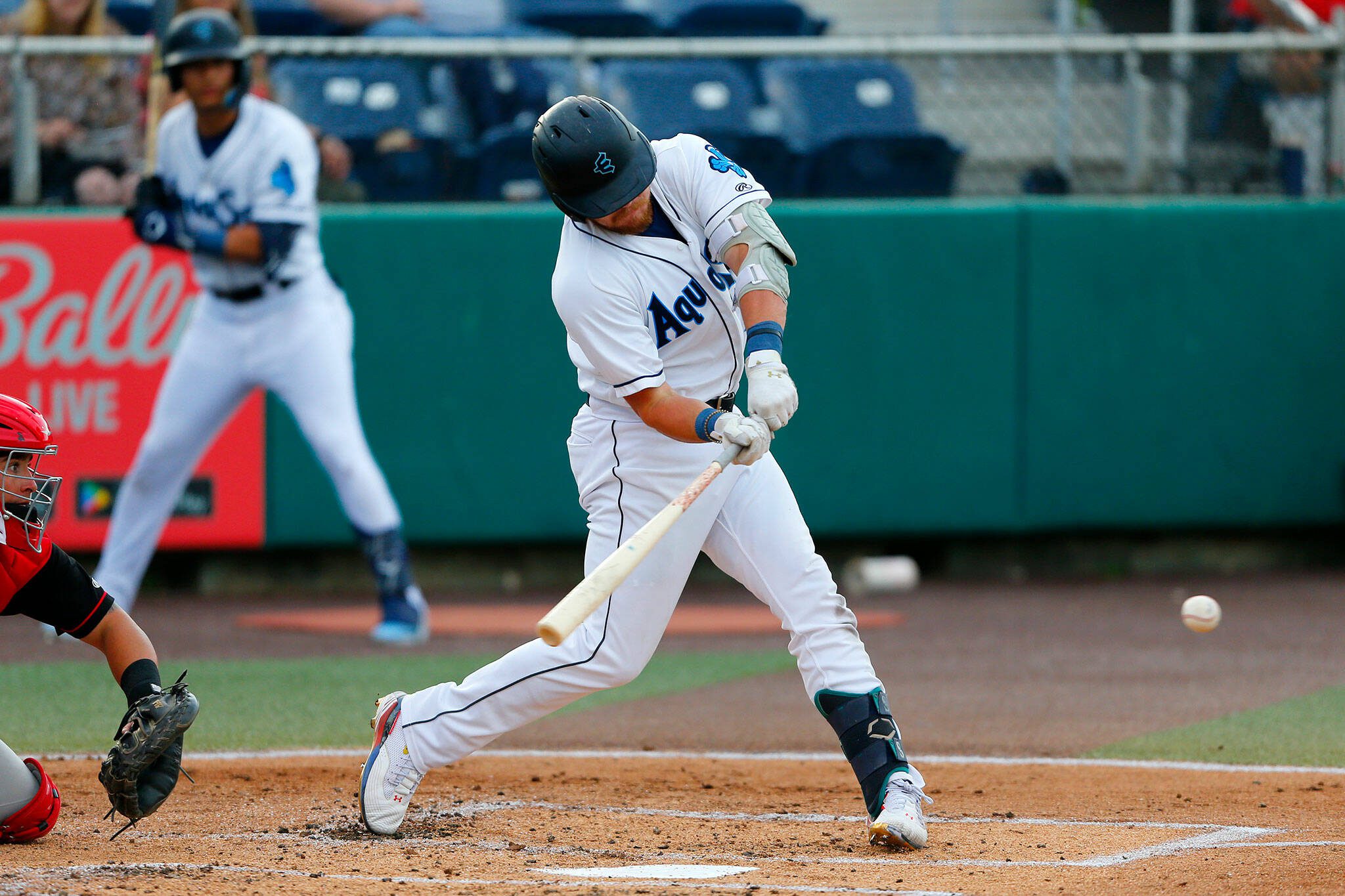 AquaSox infielder Hogan Windish swings at a pitch during a game against the Canadians on June 8 at Funko Field in Everett. (Ryan Berry / The Herald)