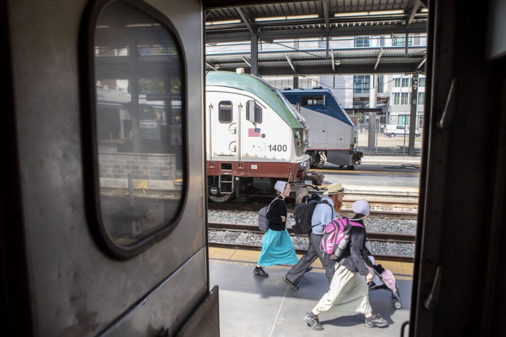 The train stops at King Street Station in Seattle at 11:30 a.m. There also are scheduled stops in Edmonds, Tukwila, Tacoma, Olympia, Centralia, Kelso and Vancouver, Washington. (Annie Barker / The Herald)
