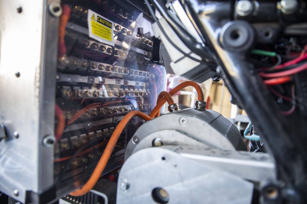 The battery powering Orca Mobility’s prototype on Wednesday, Aug. 16, 2023 in Granite Falls, Washington. (Olivia Vanni / The Herald)
