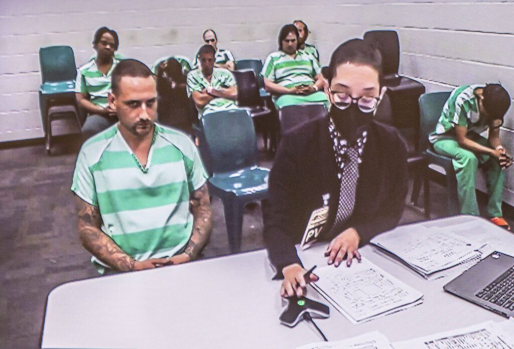 Gilbert Escamilla at his bail hearing on Friday, Aug. 11, 2023 in Everett, Washington. (Olivia Vanni / The Herald)
