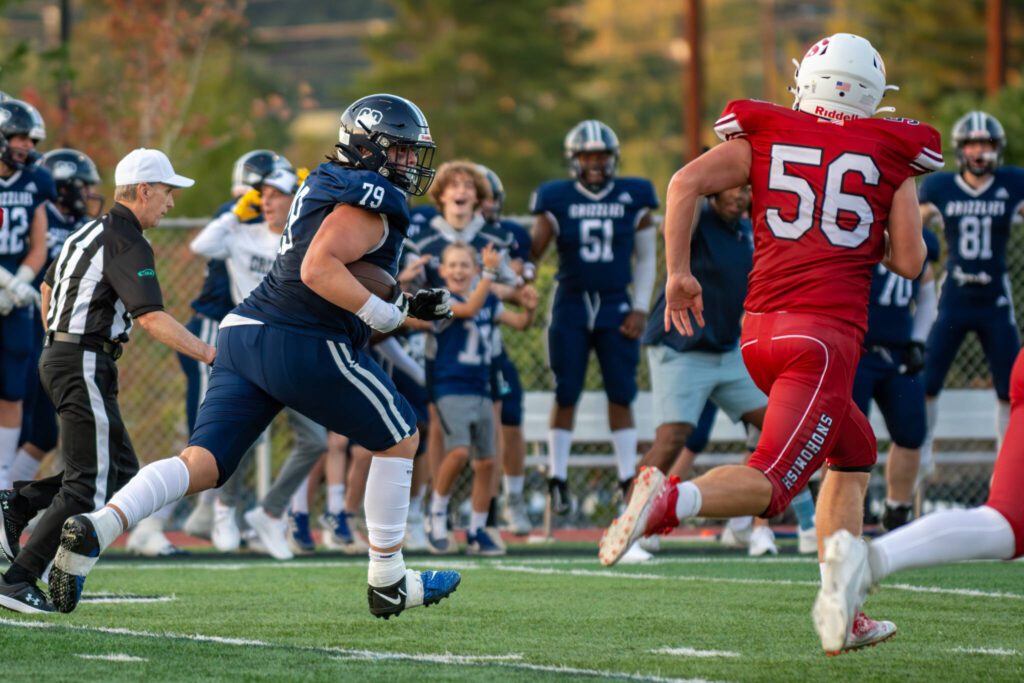 Glacier Peak’s Connor Aney runs with the ball following an interception during a game against Snohomish on Sept. 1, 2023, at Snohomish High School. (John Gardner / Pro Action Image)
