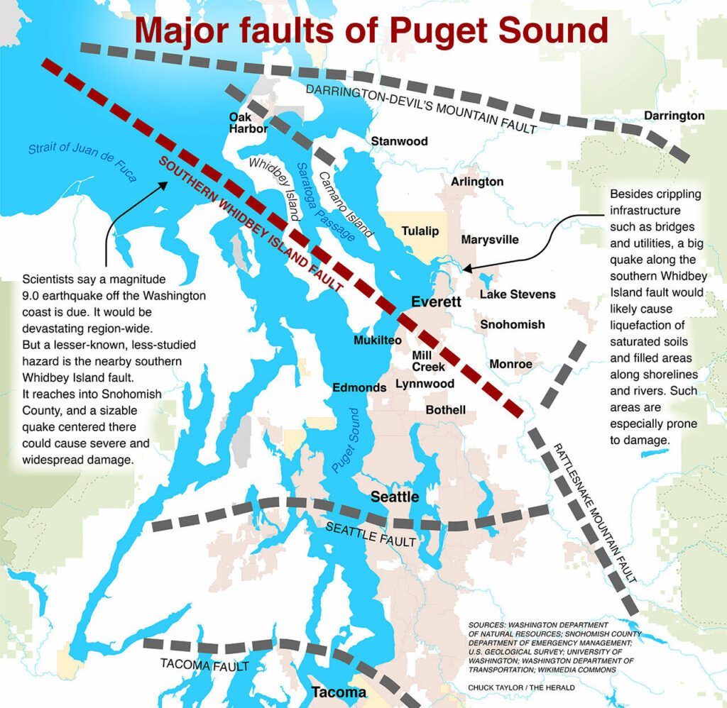 Map of major geologic faults of the Puget Sound region. 
