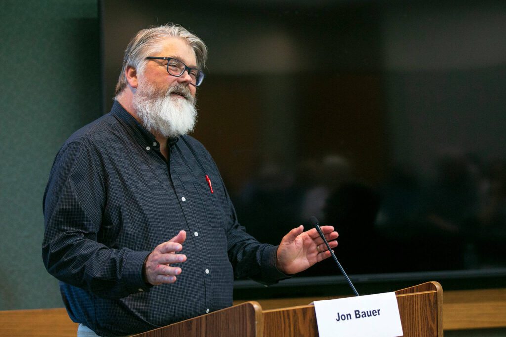 Everett Herald Opinions Editor moderates the discussion during the Herald’s public forum on affordable housing at the Lynnwood Library on Thursday, Sept. 14, 2023, in Lynnwood, Washington. (Ryan Berry / The Herald)
