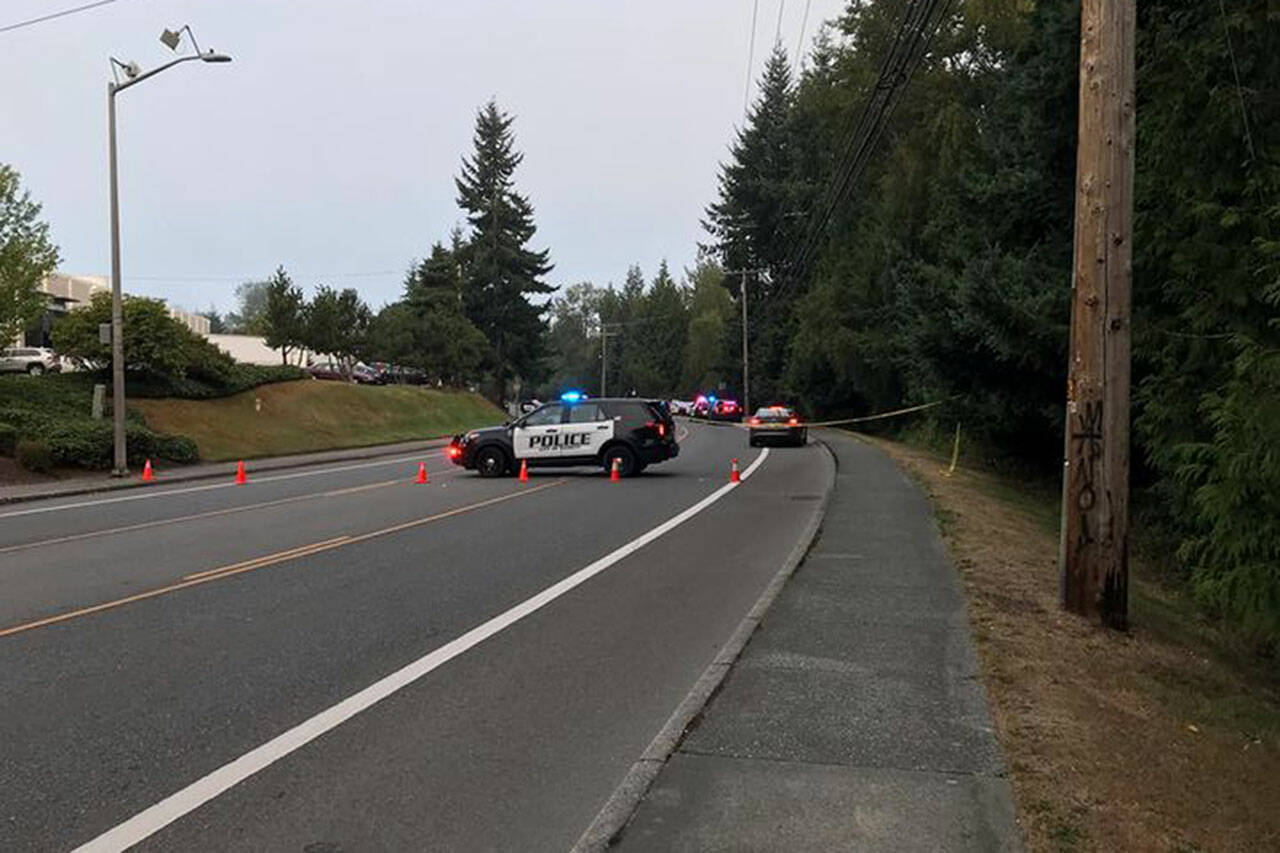 Traffic on Hardeson Road was blocked Friday morning as police investigated the shooting of a teen. (Everett Police Department)