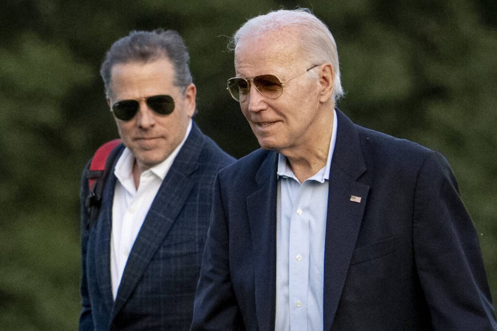 President Joe Biden and his son Hunter Biden arrive at Fort McNair, June 25, in Washington, D.C. (Andrew Harnik / Associated Press file)
