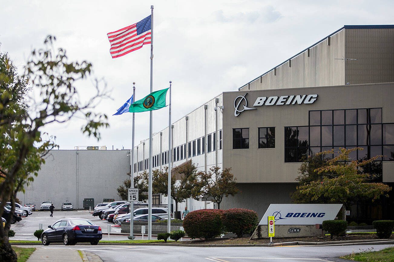 Outside of the Boeing modification center on Thursday, Sept. 28, 2023 in Everett, Washington. (Olivia Vanni / The Herald)