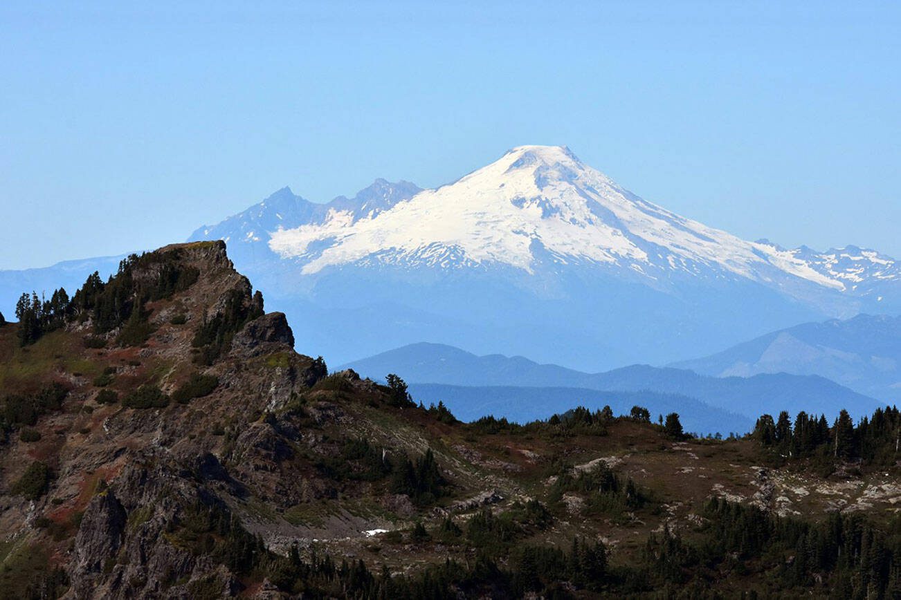 Mt. Baker visible from the summit of Mt. Dickerman on a late summer day in 2017. (Caleb Hutton / The Herald)