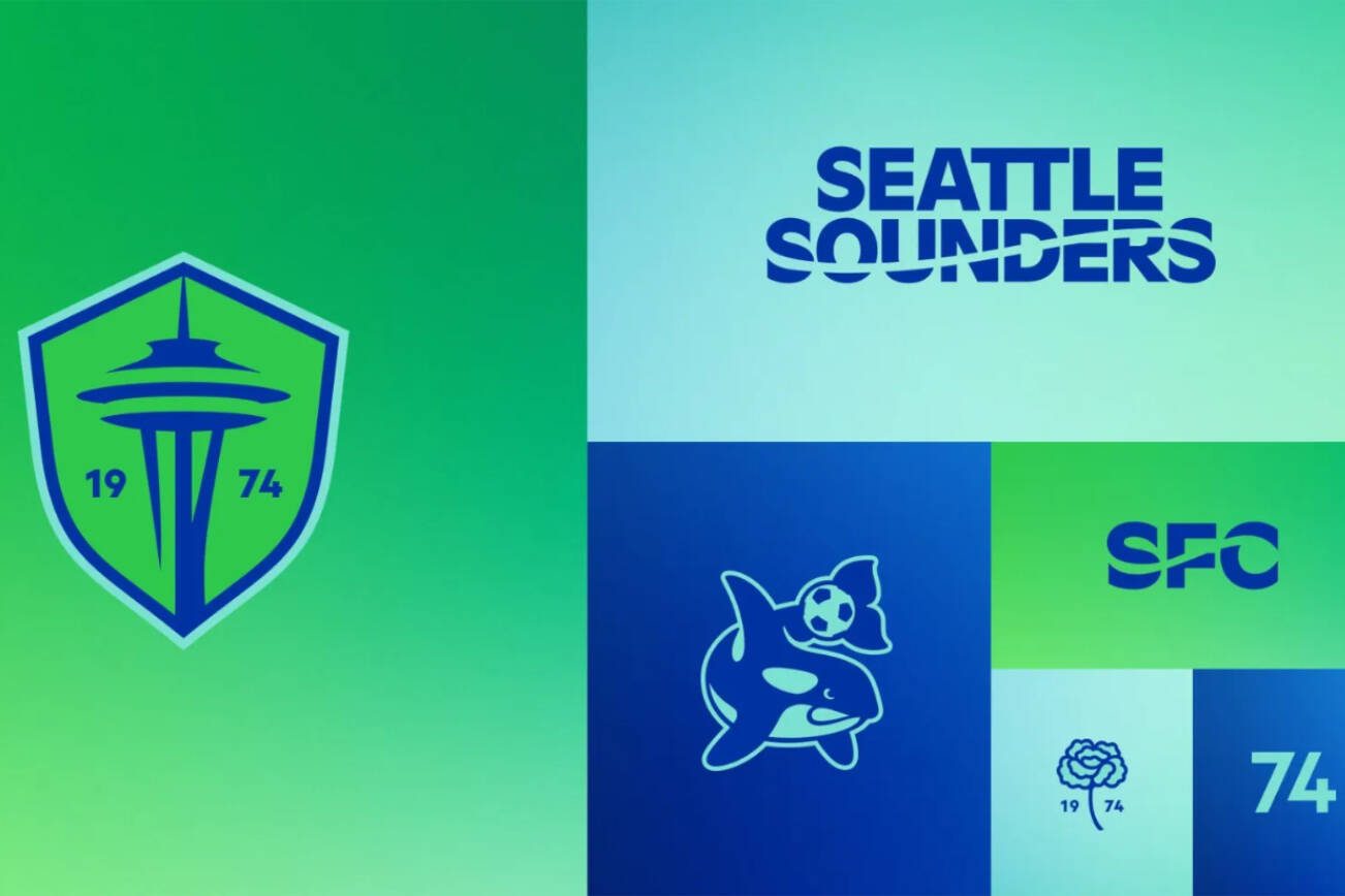 A look at the Seattle Sounders’ new crest and secondary images unveiled on Tuesday. (Seattle Times photo)