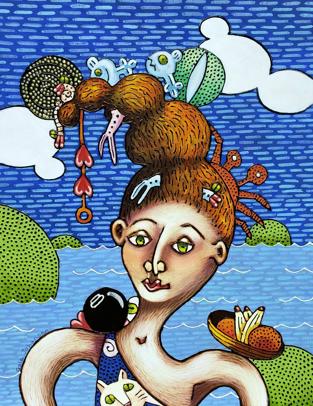 “An Elaborate Hairdo Can Become an Annoyance if Not Maintained Properly,” fabric paint and gouache by Gale Johansen, one of the artists participating in the Snohomish Studio Tour on Sept. 30 and Oct. 1. (Snohomish Studio Tour)