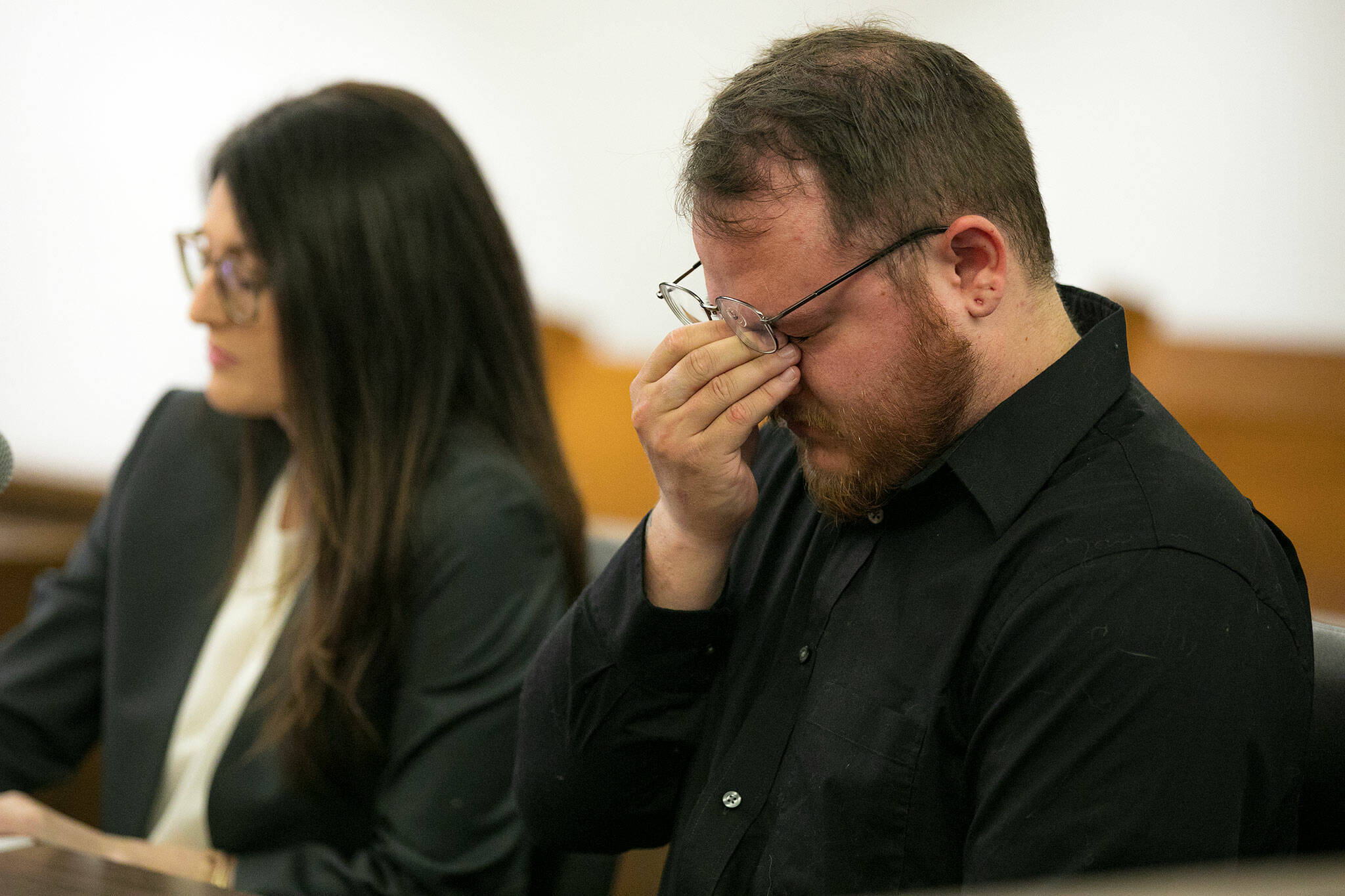 Lars Kundu wipes away tears during his sentencing Thursday, Sept. 28, 2023, at Snohomish County Superior Court in Everett, Washington. (Ryan Berry / The Herald)