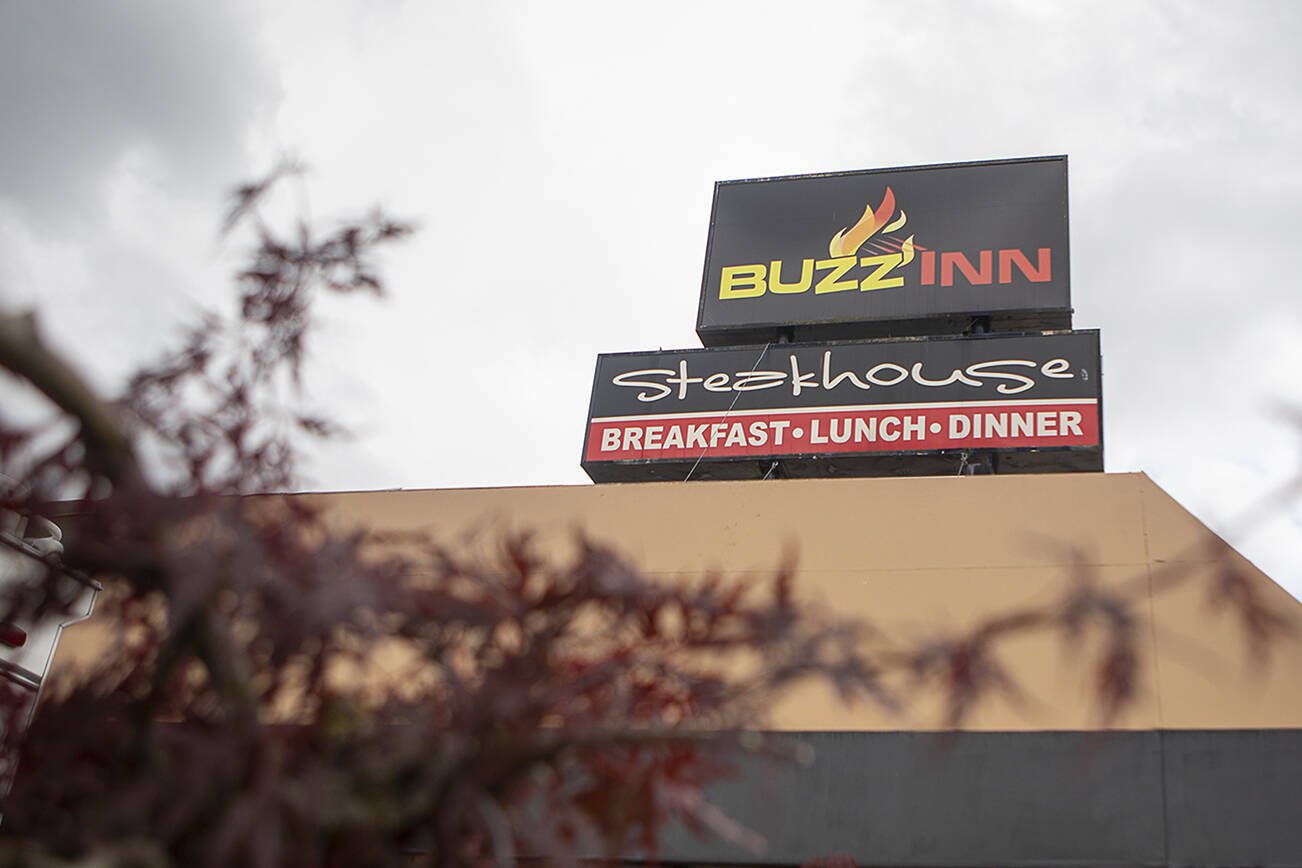 The exterior of a Buzz Inn restaurant in Everett, Washington on Monday, July 24, 2023. (Annie Barker / The Herald)