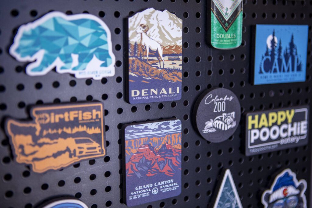 Examples of completed magnets at Morris Magnets in Monroe, Washington on Wednesday, Sept. 13, 2023. (Annie Barker / The Herald)

