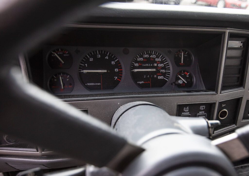 The odometer of Denton’s Jeep Cherokee Laredo that she bought new in 1991 reads 348,241 miles on Sept. 27, 2023. (Olivia Vanni / The Herald)
