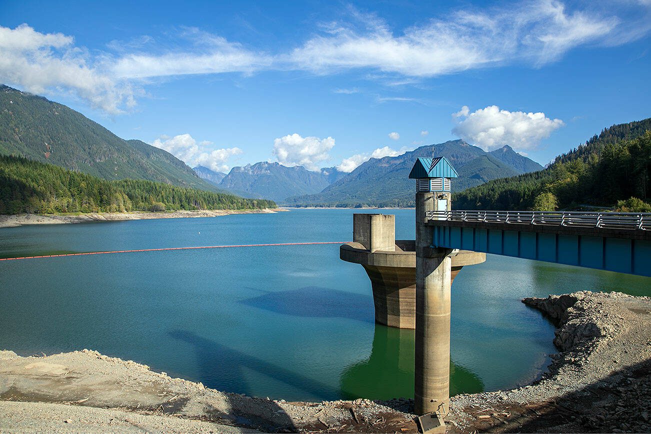 Spada Lake is seen from Culmback Dam on Sunday, Oct. 1, 2023, near Sultan, Washington. (Ryan Berry / The Herald)