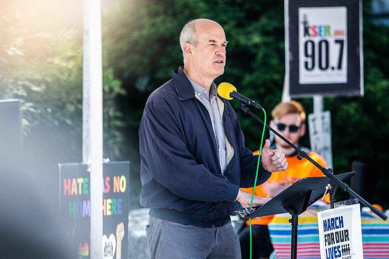 Representative Rick Larsen speaks at the March For Our Lives rally on Saturday, June 11, 2022 in Everett, Washington. (Olivia Vanni / The Herald)