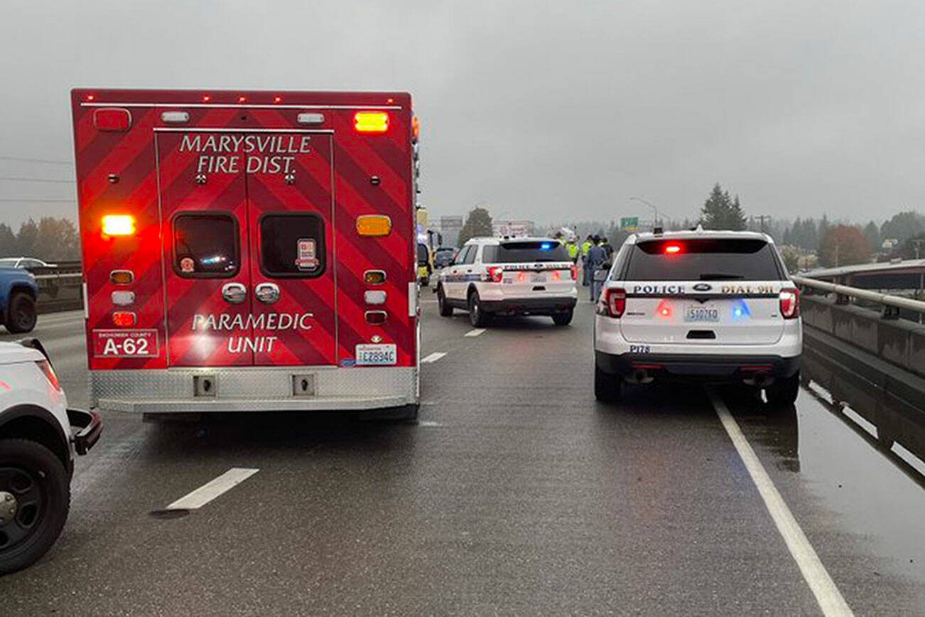 A suspected hit and run crash Wednesday morning left a pedestrian dead on I-5 north near Marysville. (Washington State Patrol)