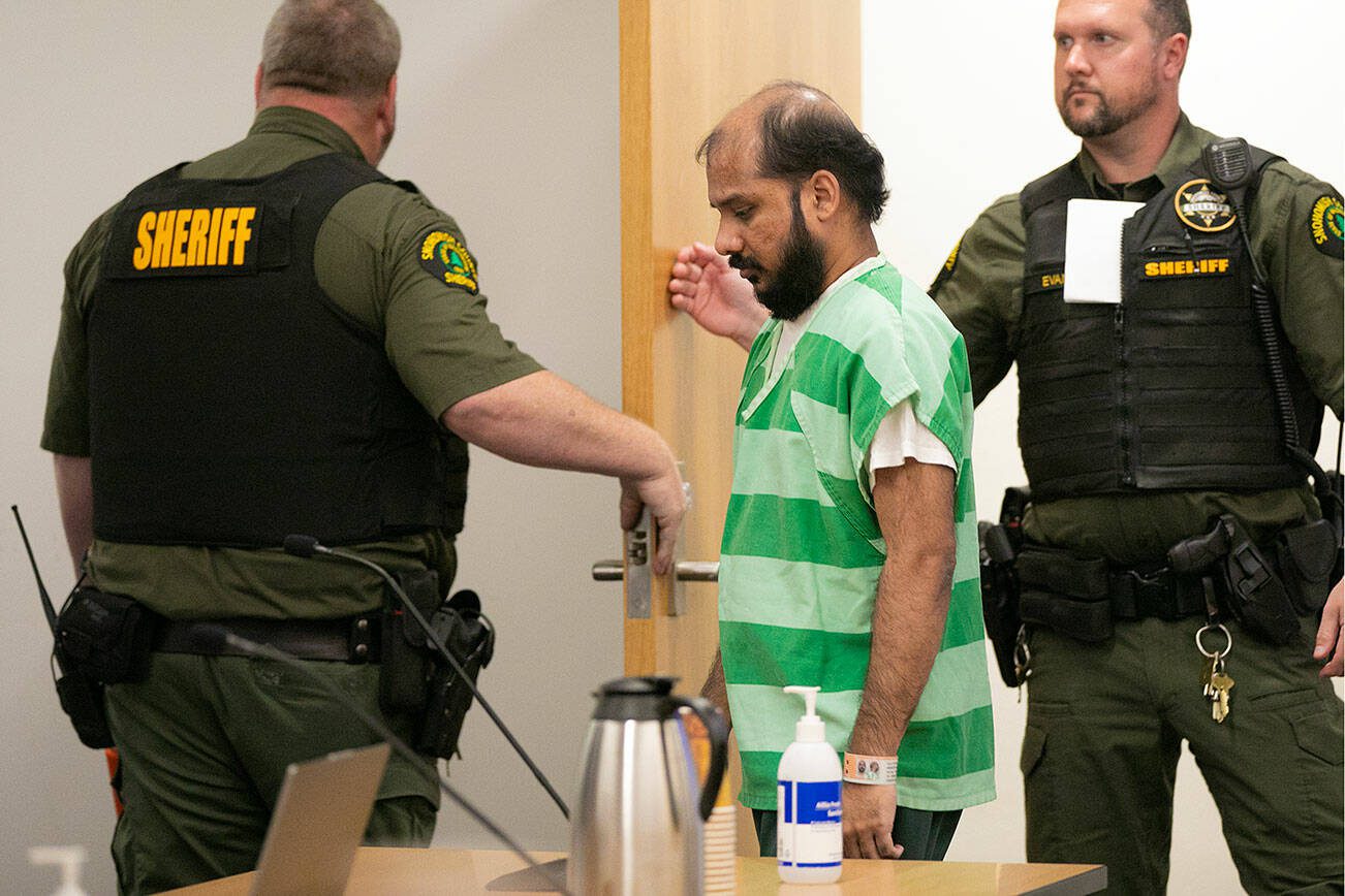 Vijayanarayana Dharman appears in court for sentencing Wednesday, Oct. 11, 2023, at Snohomish County Superior Court in Everett, Washington. (Ryan Berry / The Herald)