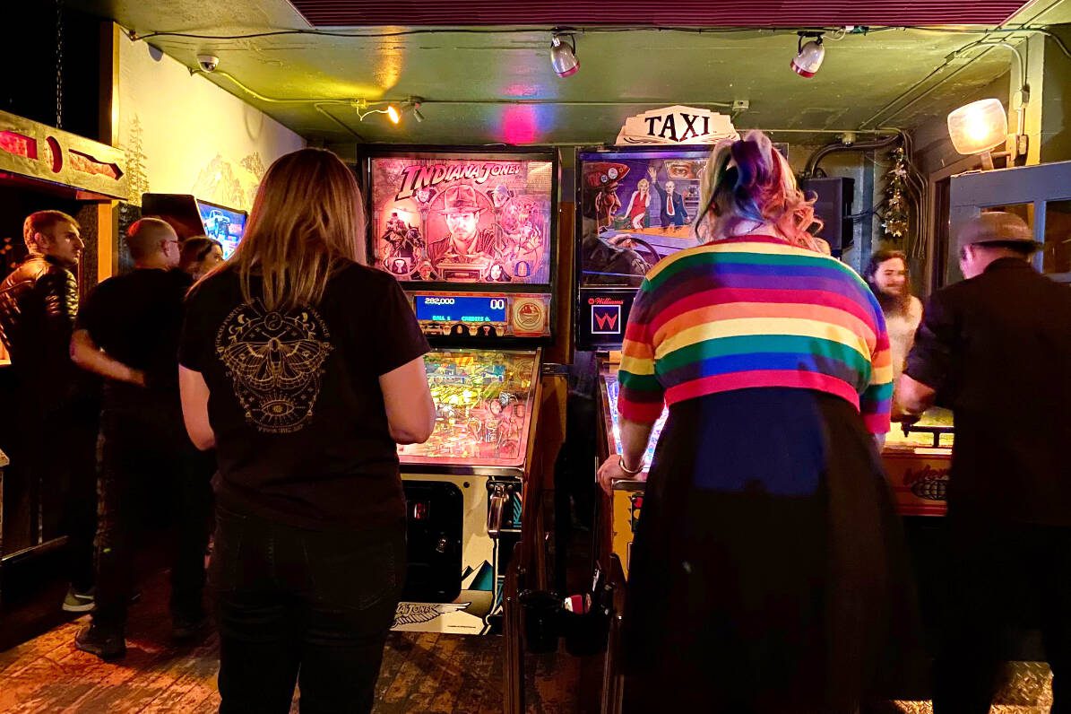 Babes in Pinland compete at Add-A-Ball Amusements in Seattle. Amy Attas/West Coast Traveller photo.