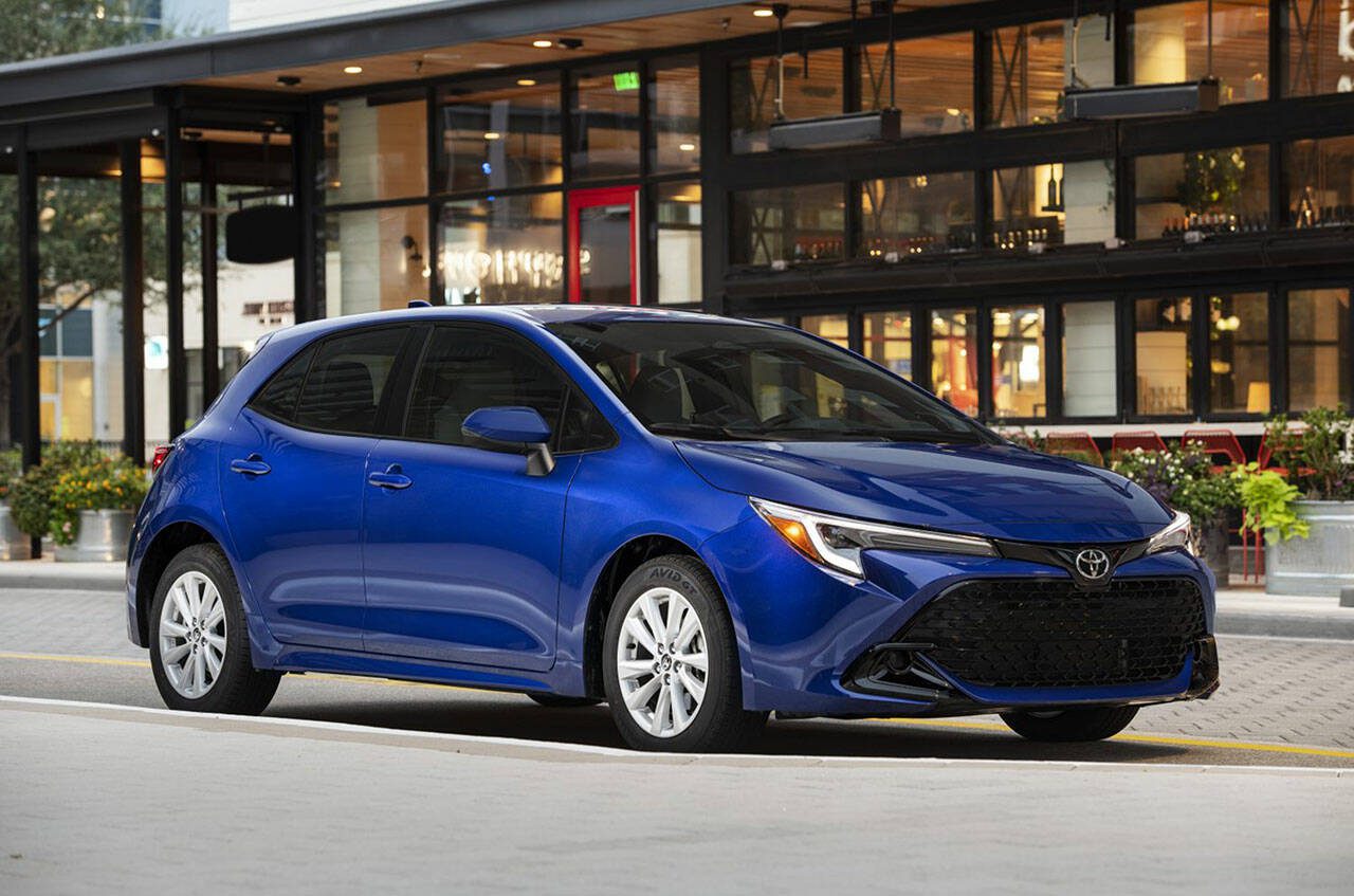 The 2023 Toyota Corolla Hatchback, shown here in Blue Crush Metallic, a new paint color this year. (Toyota)