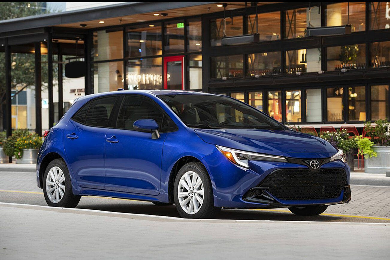 The 2023 Toyota Corolla Hatchback, shown here in Blue Crush Metallic, a new paint color this year. (Toyota)