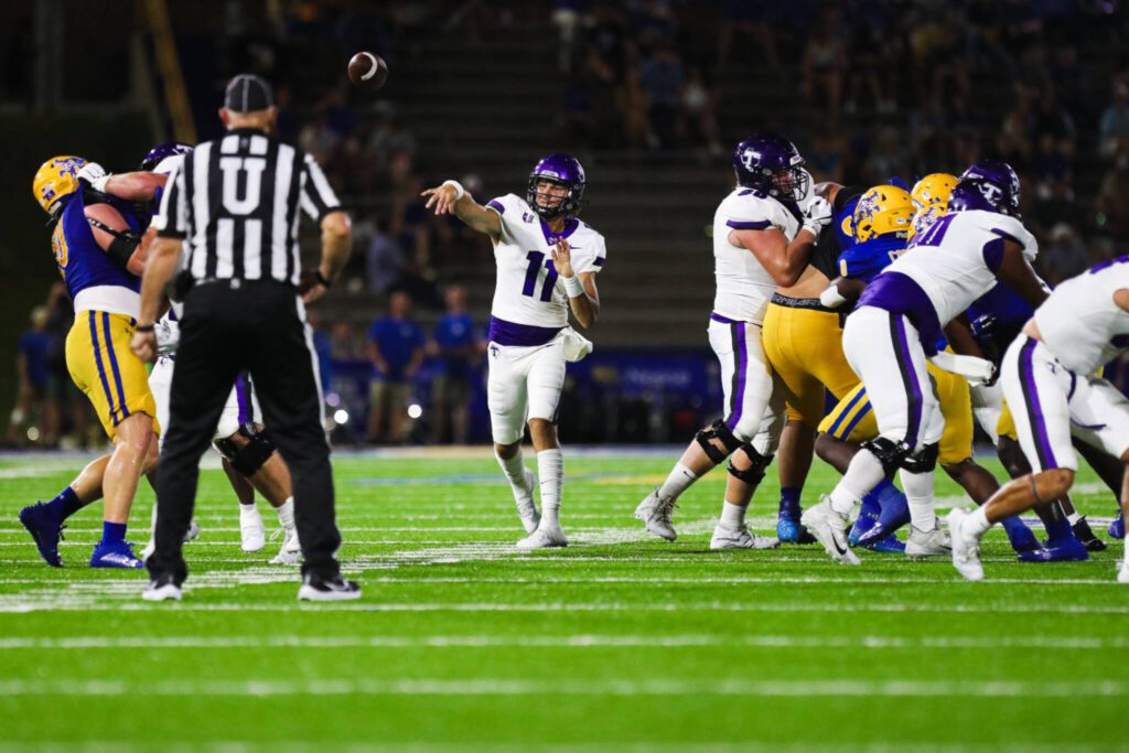 Archbishop Murphy alum Victor Gabalis (11) took over starting quarterback duties at Tarleton State after previous stops at Washington State and Utah Tech. (Tarleton State athletics)
