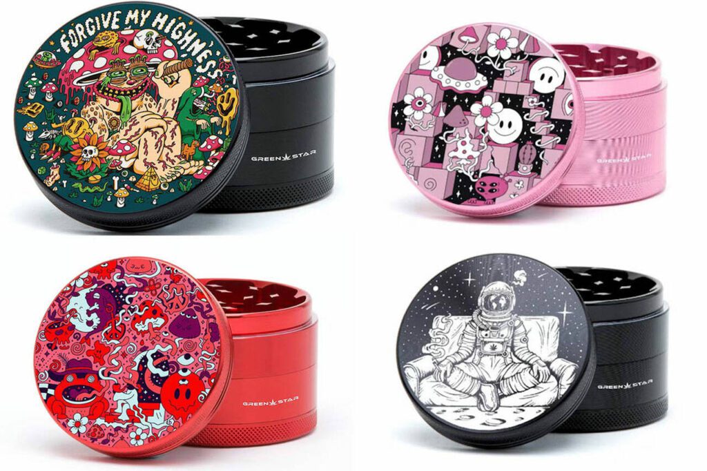 Scott Lelikoff, of Camano Island, sells herb grinders with laser etched artwork. (Photo provided)
