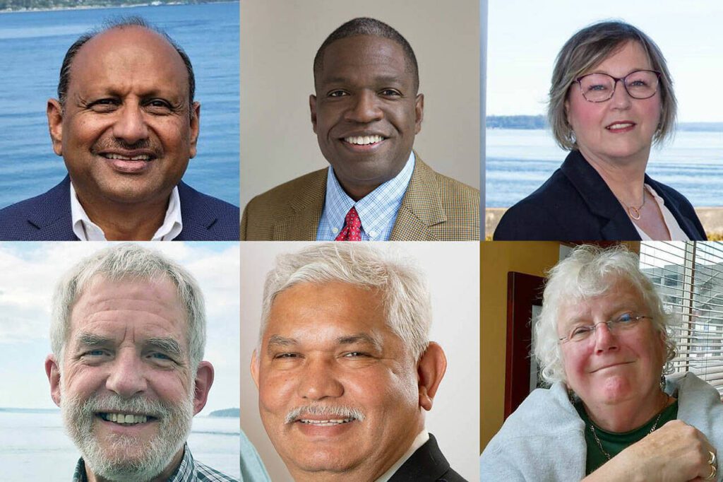 Top from left: Ashvin Sanghvi, Mike Dixon and Donna Vago. Bottom from left: Richard Emery, Riaz Khan and Carolyn “Dode” Carlson. 
