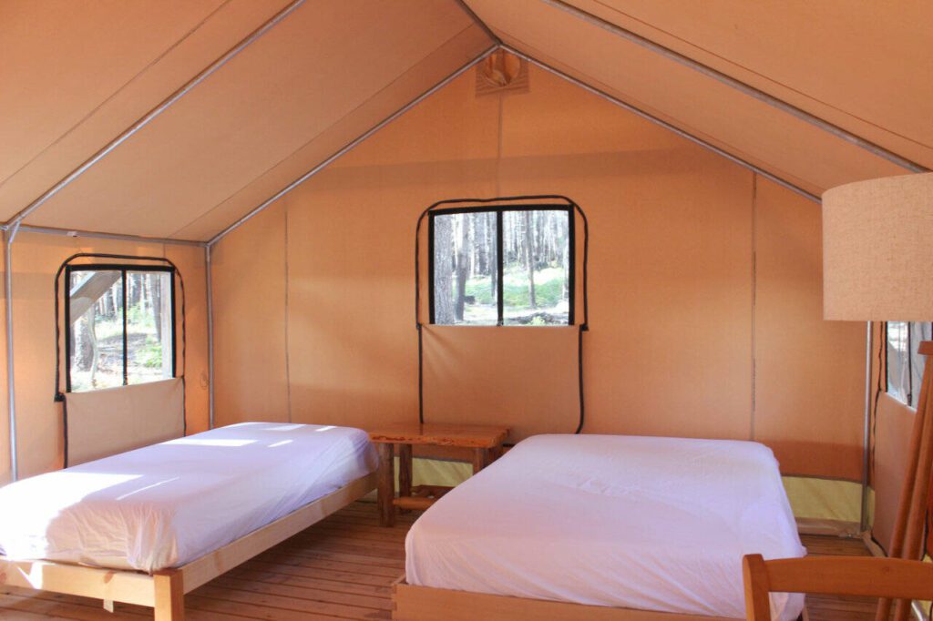 Canvas walled tents are part of the new lodging offerings at Breitenbush Hot Springs in central Oregon. These unheated options are closed for the season from Nov. 1 to April 1, but may be equipped with pellet stoves in the future for use during the winter. (Gregory Scruggs / The Seattle Times)
