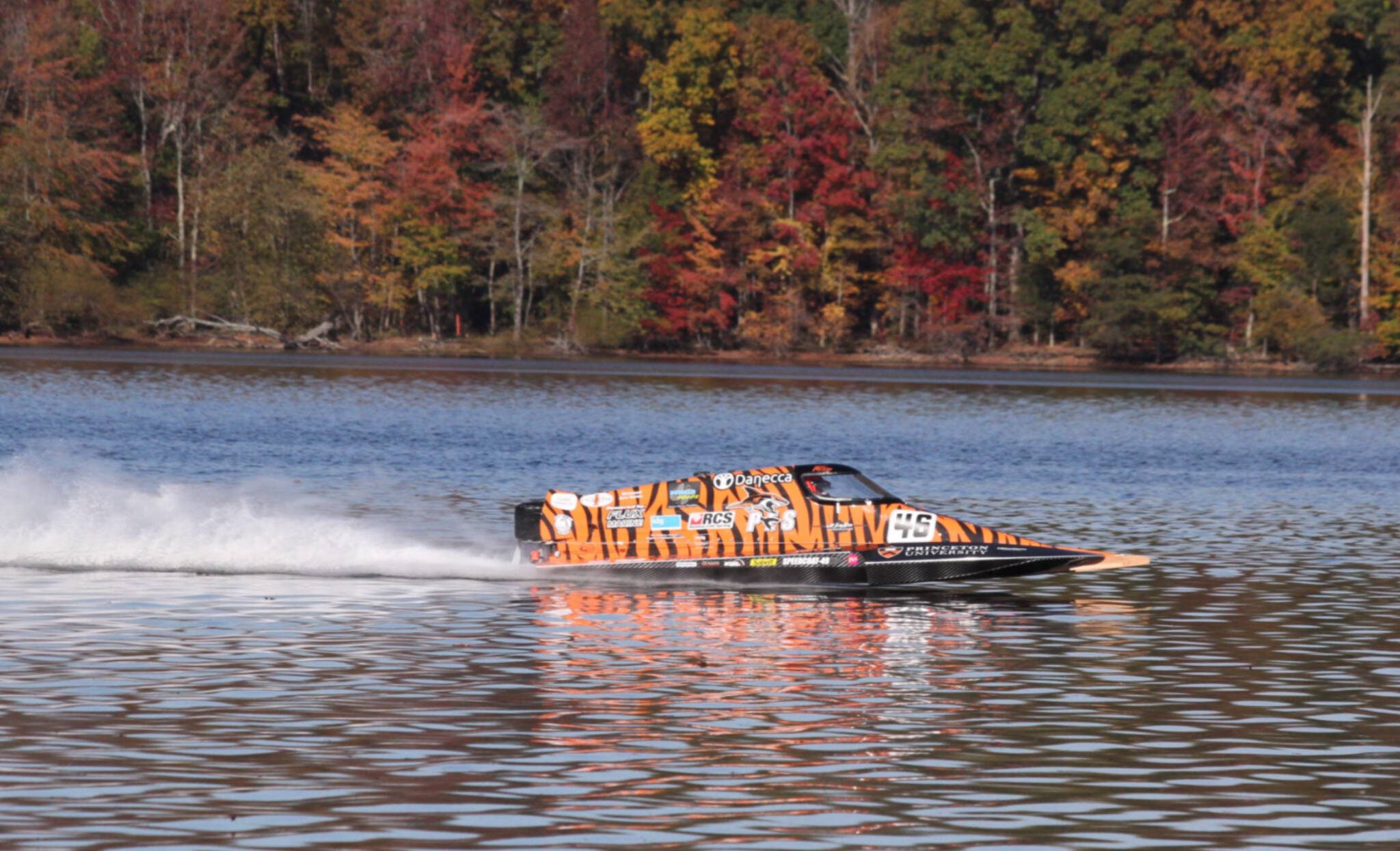 Arlington’s John Peeters broke a world water speed record in an electric boat designed by a Princeton University team on Oct. 26 on Lake Townsend in North Carolina. (Photo courtesy of John Peeters)