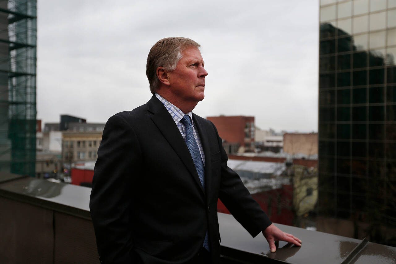 Former Everett mayor Ray Stephanson looks over Everett, Washington, in 2015. (Andy Bronson/ The Herald)