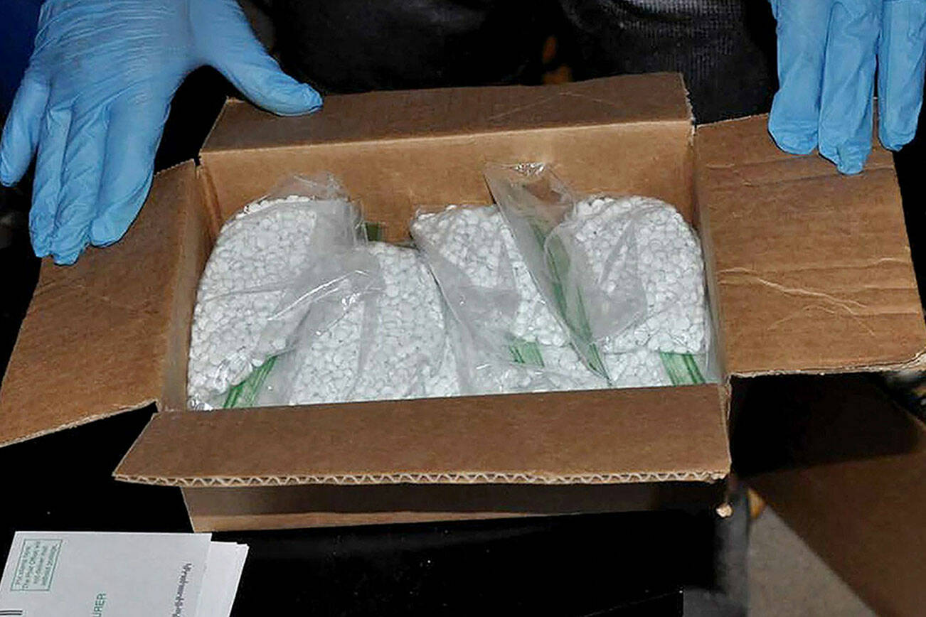 Fentanyl-laced pills — made to look like prescription oxycodone — were seized by law enforcement during a 2021 investigation into drug trafficking in Snohomish County. (U.S. Attorney’s Office)