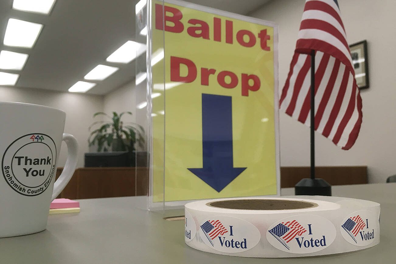 The Snohomish County Auditor's Office is one of many locations where primary election ballots can be dropped off on Tuesday. (Sue Misao / The Herald) 20180806