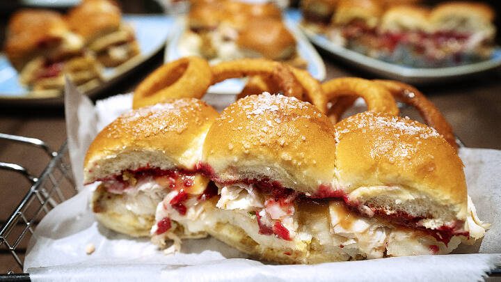 These sliders, ideally made with King’s Hawaiian Rolls, are loaded with Thanksgiving leftovers and topped off with a sprinkling of flaky sea salt. (Quil Ceda Creek Casino)