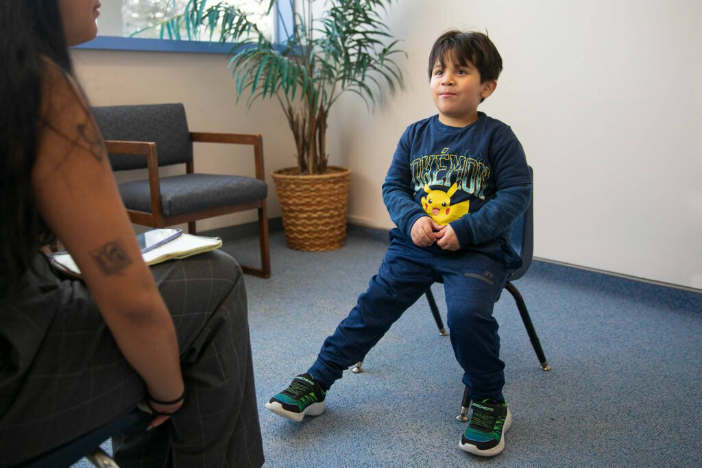 Eli fields a question during an interview with the Herald on Monday, Nov. 20, 2023, at Jackson Elementary School in Everett, Washington. (Ryan Berry / The Herald)
