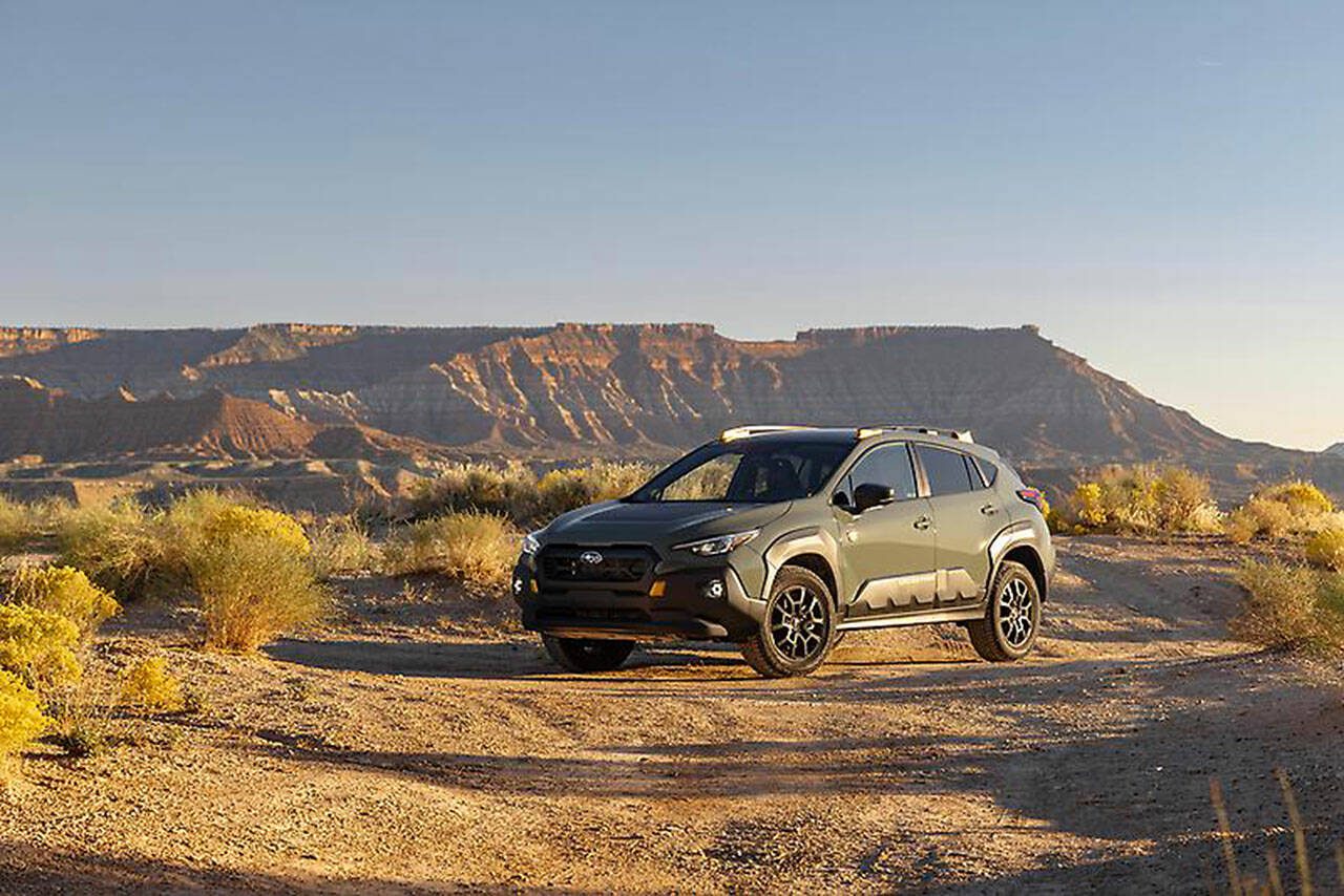 The 2024 Subaru Crosstrek Wilderness comes with raised ladder-type roof rails and Yokohama Geolandar all-terrain tires. (Subaru)