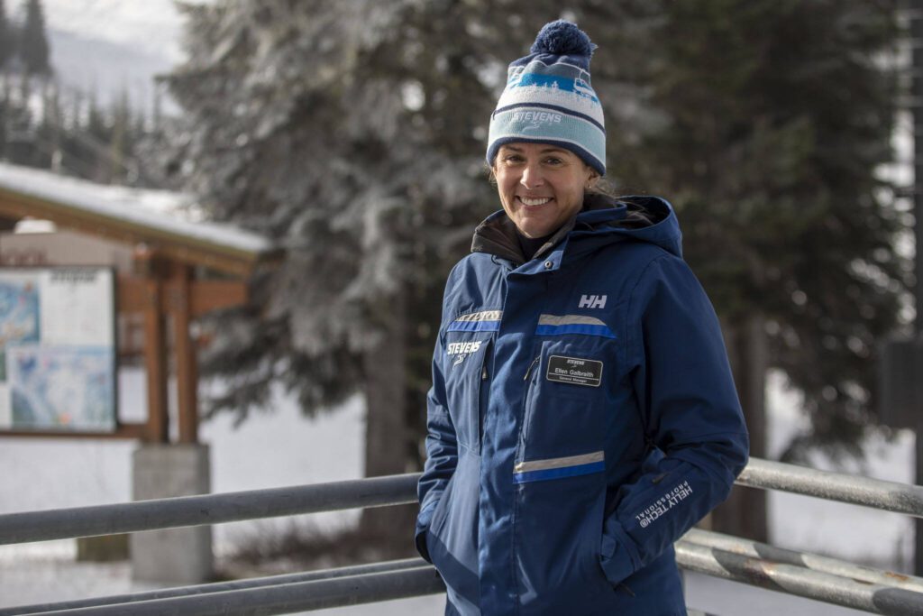 General Manager Ellen Galbraith poses for a photo at Stevens Pass Resort in Skykomish, Washington on Wednesday, Nov. 29, 2023. (Annie Barker / The Herald)
