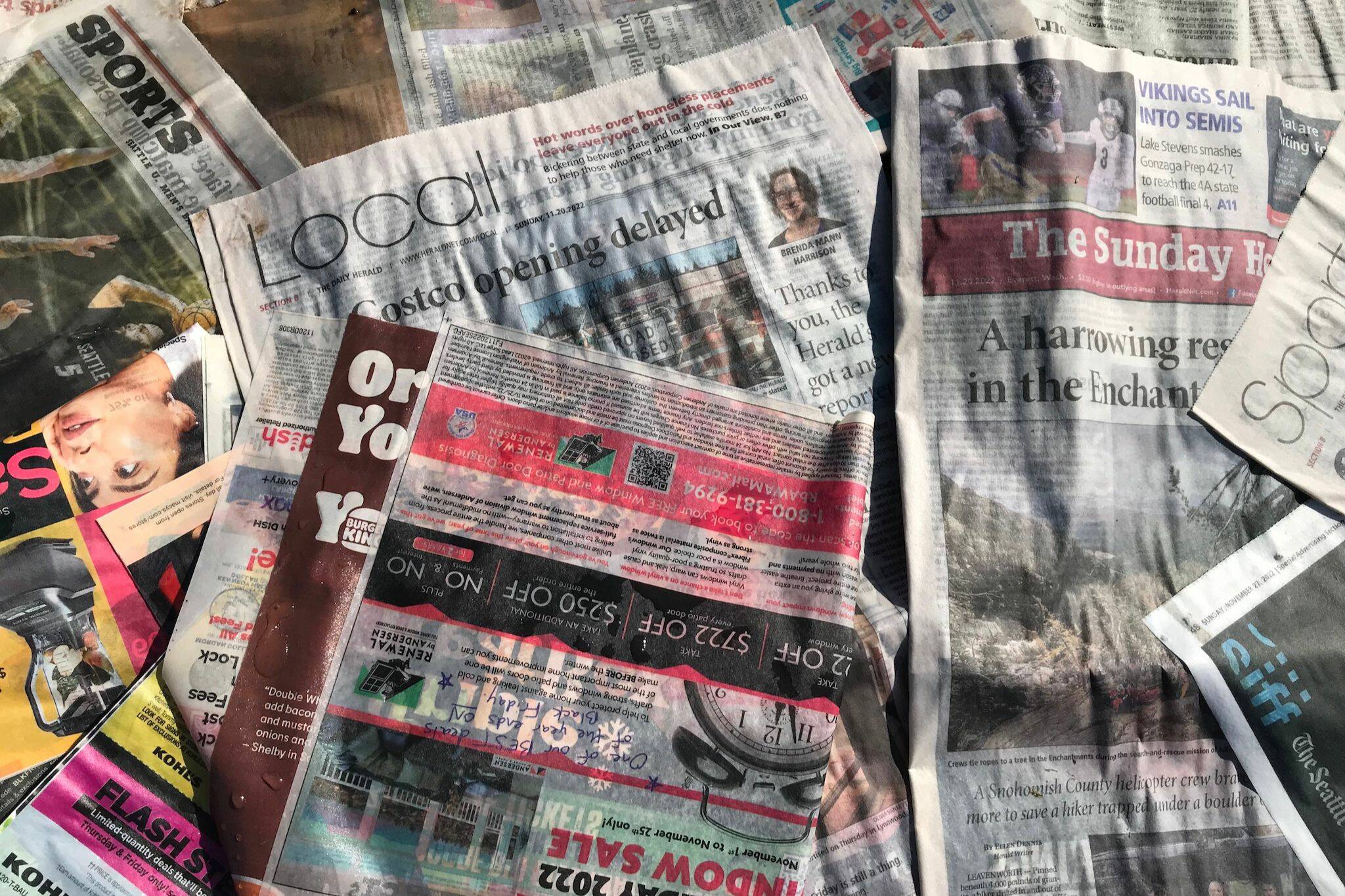 Wet cardboard and old copies of the Herald layer the bottom of Brenda Mann Harrison’s no-till garden space. (Brenda Mann Harrison / The Herald)