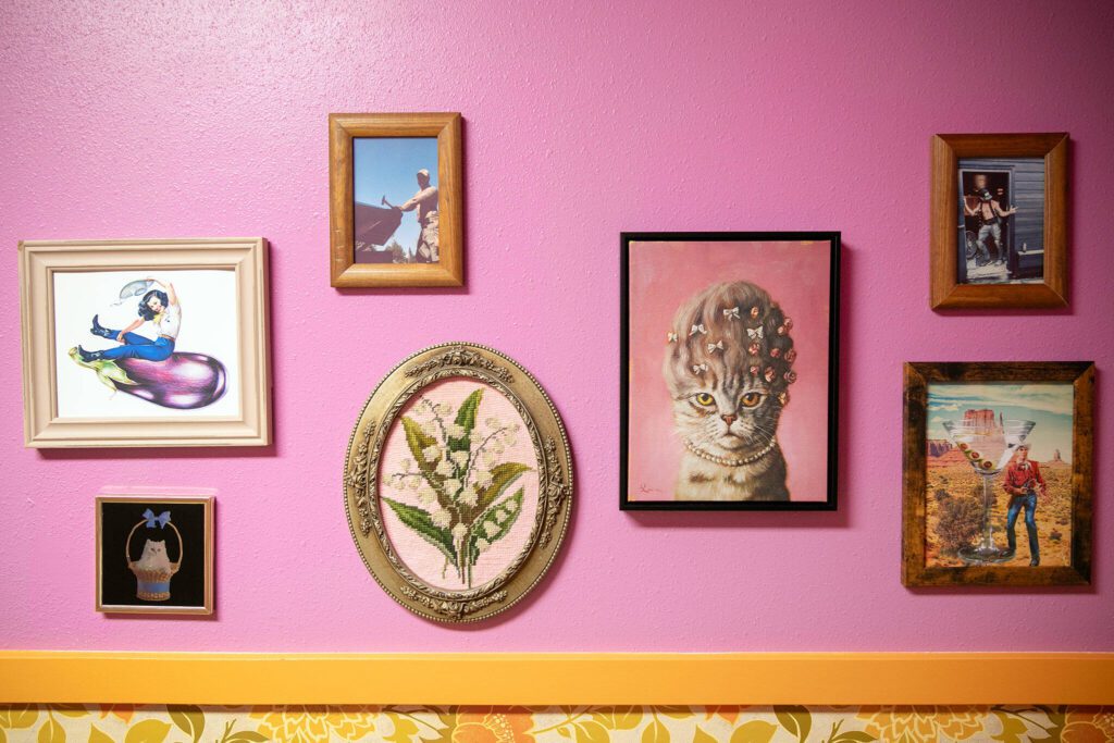 Artwork decorates the women’s restroom at Cole’s Tavern in Mukilteo. The men’s room features more toilet-centric decor. (Ryan Berry / The Herald)
