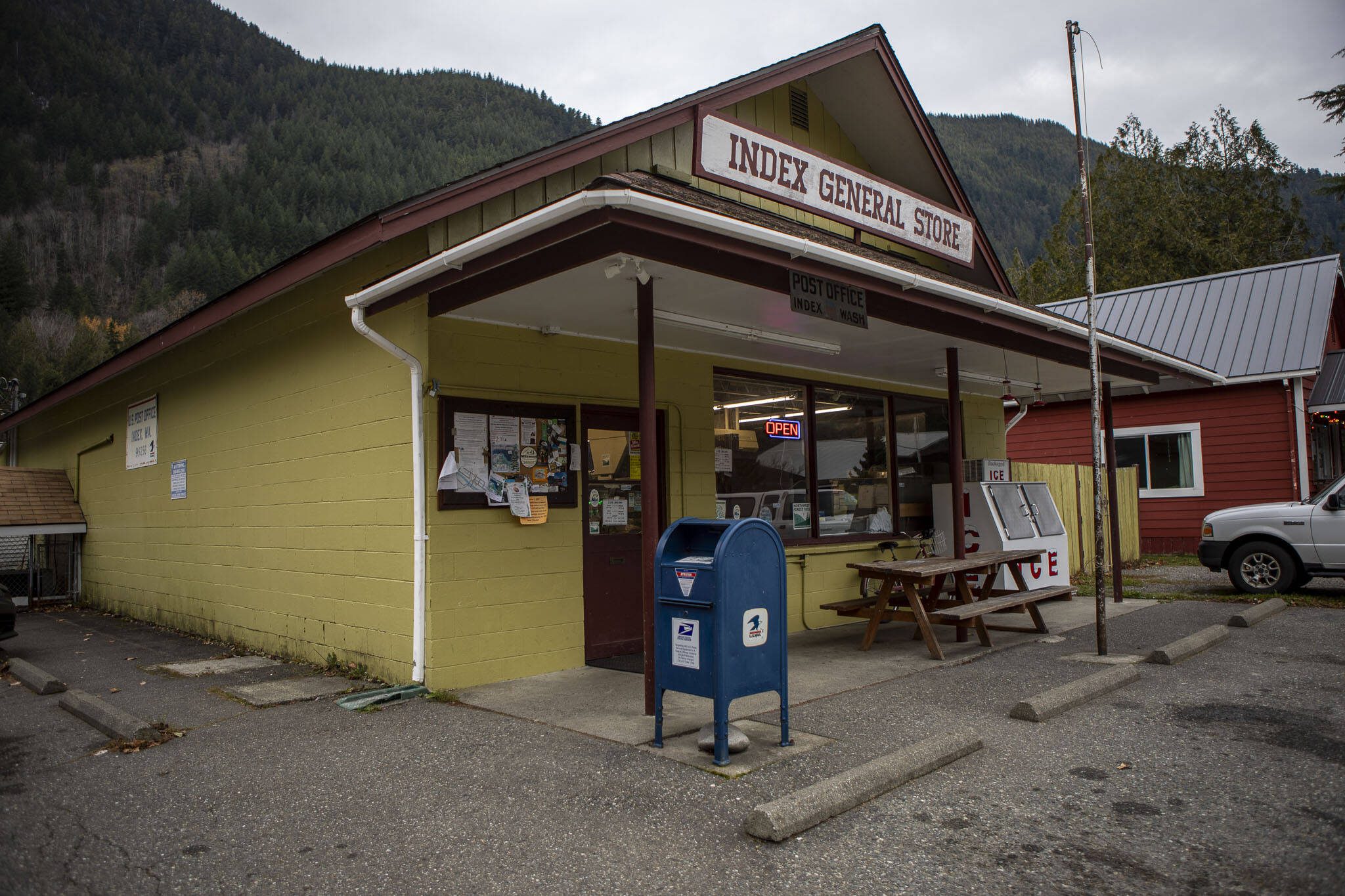 The town post office and general store in Index, Washington on Wedesday, Nov. 29, 2023. (Annie Barker / The Herald)
