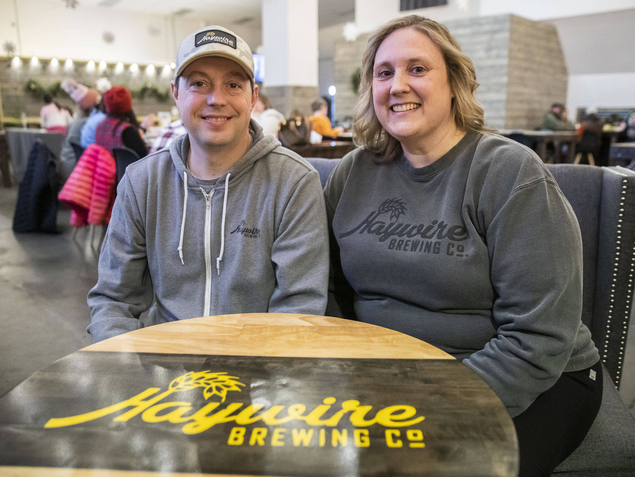 Haywire Brewing Company owners Bryant Castle, left and wife Shannon Butler on Wednesday, Nov. 29, 2023 in Snohomish, Washington. (Olivia Vanni / The Herald)