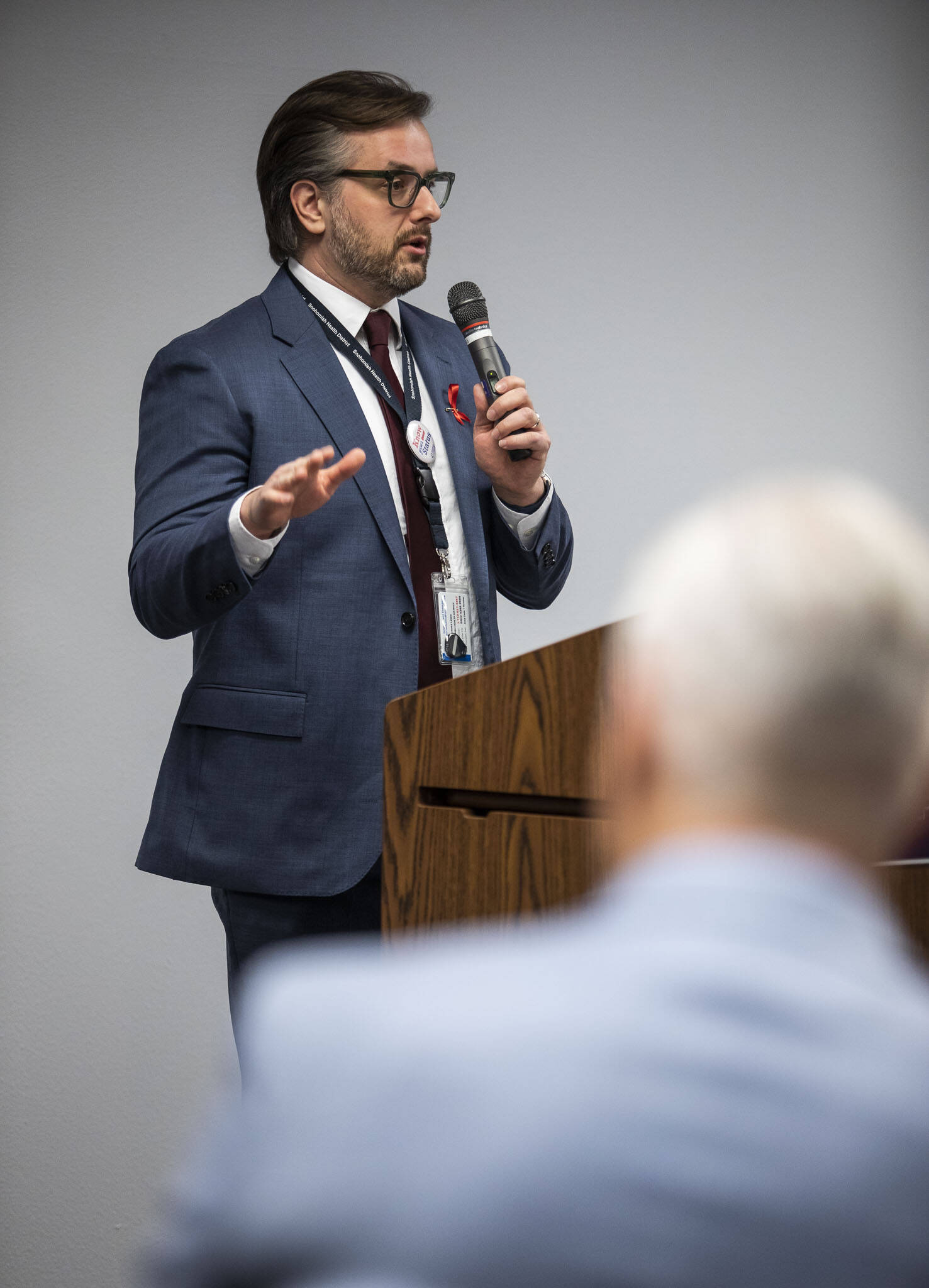 County Health Officer Dr. James Lewis speaks at a press conference held in celebration of the STI clinic opening on Friday, Dec. 1, 2023 in Everett, Washington. (Olivia Vanni / The Herald)