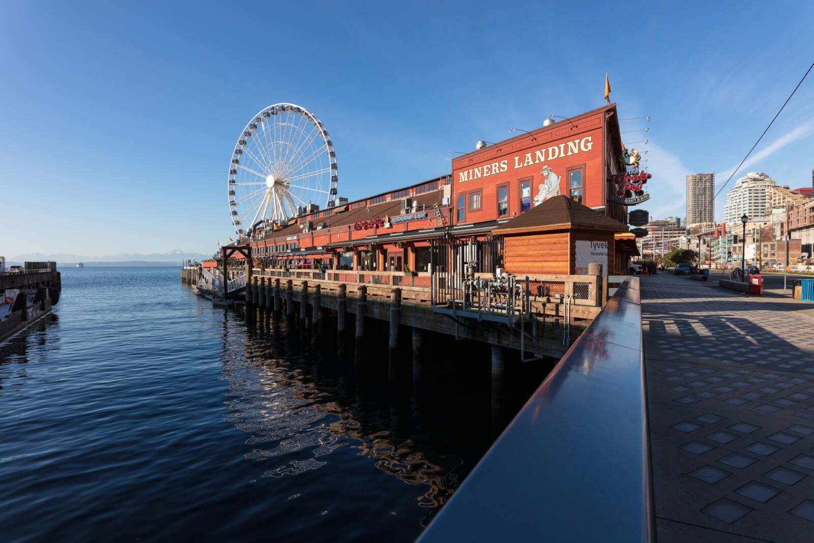 The Great Wheel, a 175-foot Ferris wheel on Pier 57, will lift you up and over Puget Sound.