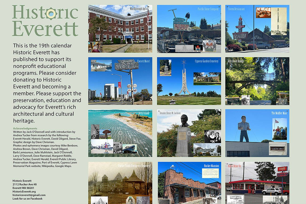 The backside of the 2024 Historic Everett calendar.