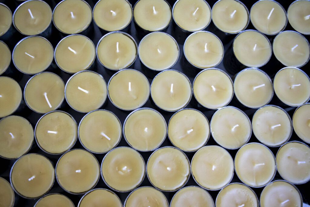 Beeswax candles from Golden Light Beeswax Candles in Everett, Washington on Thursday, Nov. 30, 2023. (Annie Barker / The Herald)

