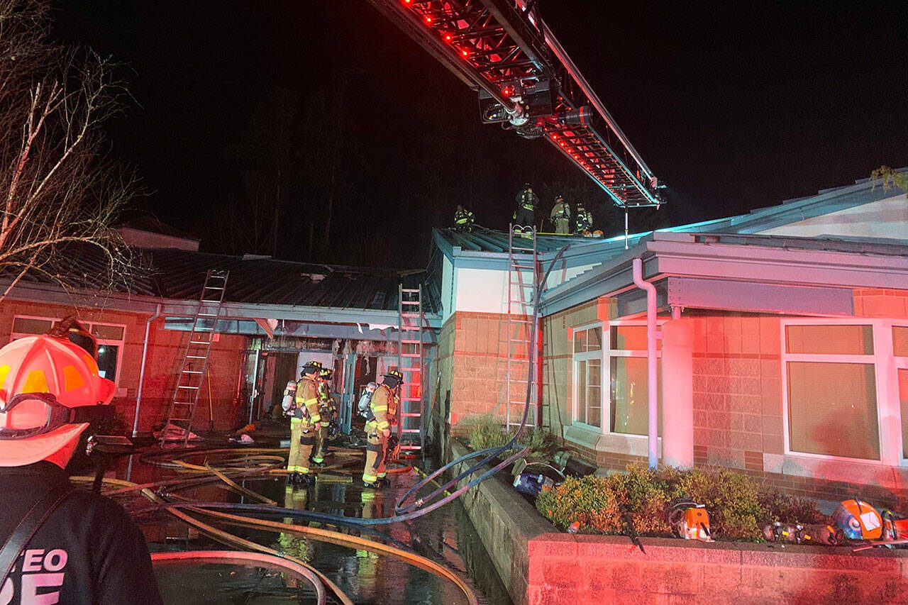 Firefighters respond to a fire at Endeavor Elementary School on Dec. 4, 2023, in Mukilteo, Washington. (Mukilteo Fire)
