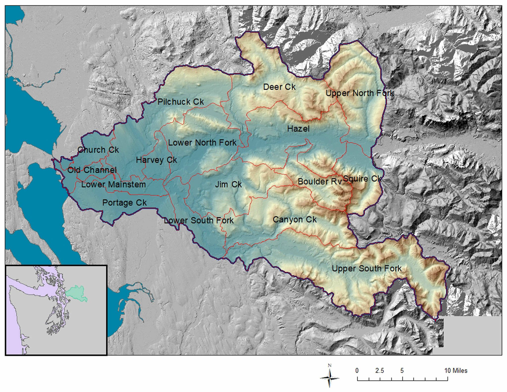 A graphic from the “Stillaguamish Water Quality Trend Report” (2018) published by the Stillaguamish Tribe of Indians maps the Stillaguamish River’s watershed and sub-basins.