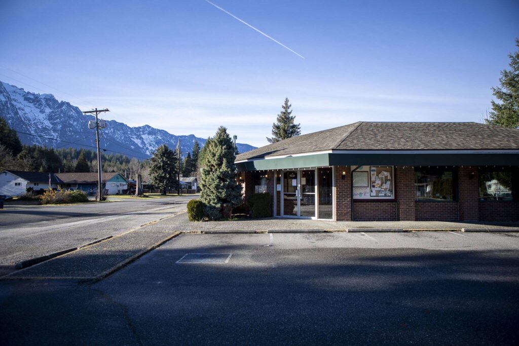 The former Darrington Pharmacy in Darrington, Washington on Tuesday, Dec. 12, 2023. (Annie Barker / The Herald)
