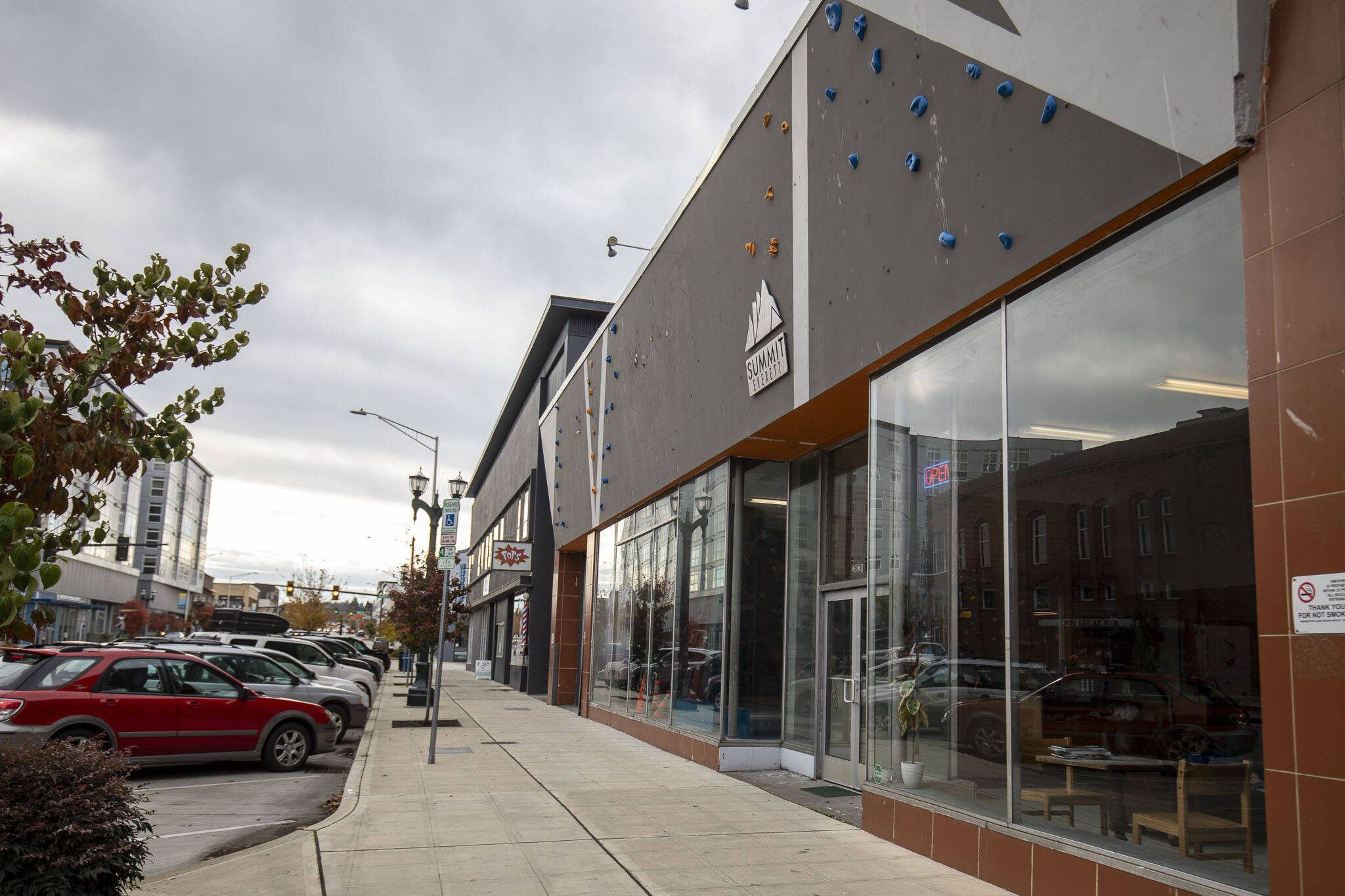 The former location of the Summit Everett rock climbing gym in Everett, Washington on Wednesday, Nov. 15, 2023. (Annie Barker / The Herald)